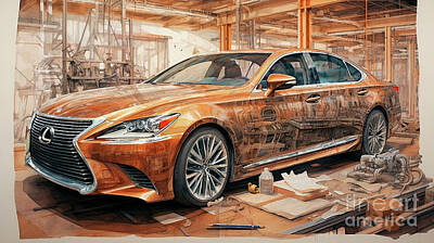 Drawings - Car 2857 Lexus LS by Clark Leffler