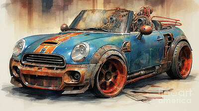 Drawings Rights Managed Images - Car 2905 Mini Roadster Royalty-Free Image by Clark Leffler
