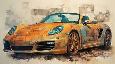 Drawings Rights Managed Images - Car 2941 Porsche Boxster Royalty-Free Image by Clark Leffler