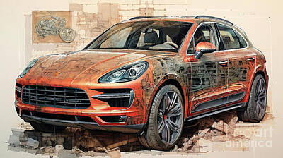 Drawings Rights Managed Images - Car 2945 Porsche Macan Royalty-Free Image by Clark Leffler