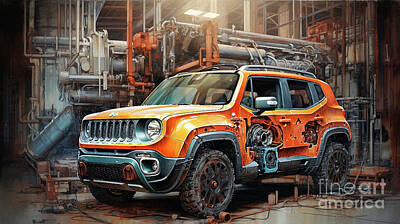 Drawings Rights Managed Images - Car 3250 Jeep Renegade Royalty-Free Image by Clark Leffler