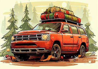 Royalty-Free and Rights-Managed Images - Car 635 Vehicles Dodge Durango vintage with a Christmas tree and some Christmas gifts by Clark Leffler