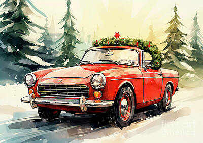 Royalty-Free and Rights-Managed Images - Car 660 Vehicles Fiat 124 Spider vintage with a Christmas tree and some Christmas gifts by Clark Leffler