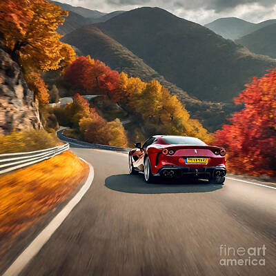 Abstract Graphics Royalty Free Images - Car Ferrari 812 Superfast with vibrant autumn foliage Royalty-Free Image by Destiney Sullivan