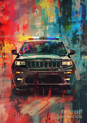 Transportation Digital Art Rights Managed Images - Car for man Jeep Grand Cherokee as a police vehicle - Gift for husband Royalty-Free Image by Destiney Sullivan