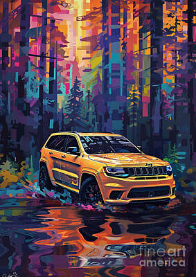 Impressionism Royalty-Free and Rights-Managed Images - Car for man Jeep Grand Cherokee with a pixel art landscape - Gift for husband by Destiney Sullivan