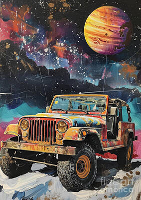 Surrealism Digital Art - Car for man Jeep with a space-themed background - Gift for husband by Destiney Sullivan