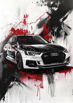 Legendary And Mythic Creatures Rights Managed Images - Car for man RS4 in a sleek black and white color scheme - Gift for husband Royalty-Free Image by Destiney Sullivan