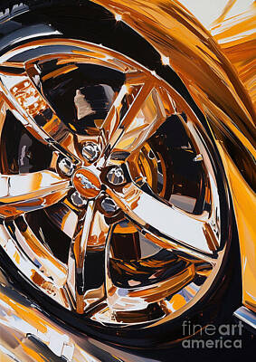 Transportation Digital Art - Car Graphic Close-up of Mustang wheel details Garage Mancave by Destiney Sullivan