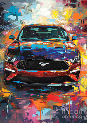 Transportation Digital Art - Car Graphic Mustang in a pop culture mashup theme Garage Mancave by Destiney Sullivan