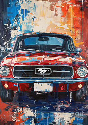 Transportation Digital Art - Car Graphic Mustang with a classic muscle car stance Garage Mancave by Destiney Sullivan