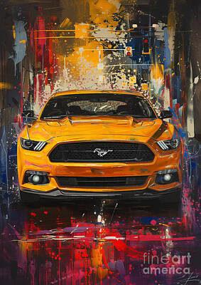 Transportation Digital Art - Car Graphic Mustang with a dynamic racing circuit in the background Garage Mancave by Destiney Sullivan