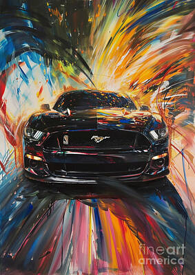 Transportation Digital Art - Car Graphic Mustang with a futuristic space race Garage Mancave by Destiney Sullivan