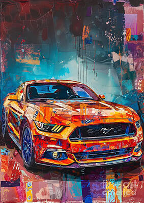Transportation Digital Art - Car Graphic Mustang with a mosaic tile effect Garage Mancave by Destiney Sullivan