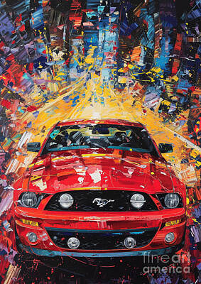 Transportation Digital Art - Car Graphic Mustang with a wild west theme Garage Mancave by Destiney Sullivan