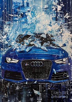 Transportation Digital Art Royalty Free Images - Car Graphic RS4 with a shattered ice effect Garage Mancave Royalty-Free Image by Destiney Sullivan