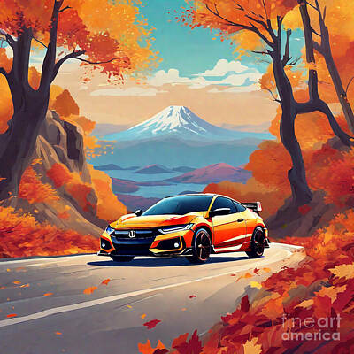 Target Threshold Nature Rights Managed Images - Car Honda CR-X with vibrant autumn foliage Royalty-Free Image by Destiney Sullivan