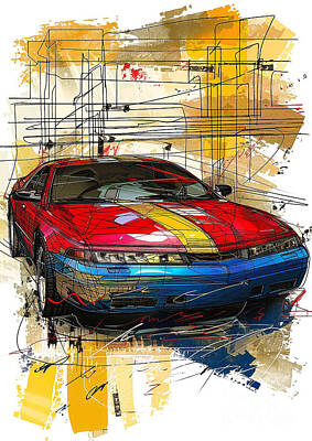 Sports Paintings - Car Sketch Dodge Intrepid RT - Car Guy Gift, Car Portrait, Gift for Car Lover, Fathers Day gift by Lowell Harann