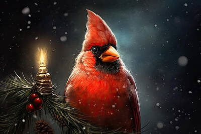 Birds Paintings - Cardinal Cheer by Lourry Legarde