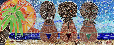 Beach Mixed Media - Caribbean Sunset mosaic by Adriana Zoon