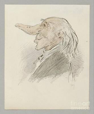 Abstract Airplane Art Rights Managed Images - Caricatural head of an old man with a long nose, Alexander Ver Huell, c. 1854 - c. 1887 Royalty-Free Image by Shop Ability