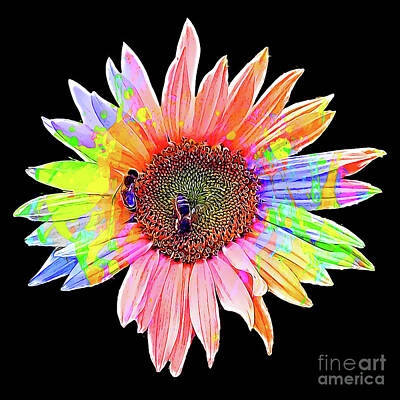 Sunflowers Mixed Media - Cartoon Rainbow Sunflower  by Daniel Janda