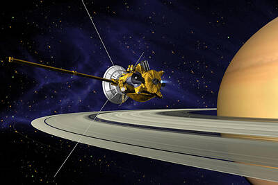 Digital Art Royalty Free Images - Cassini Saturn Orbit Insertion Royalty-Free Image by Mango Art