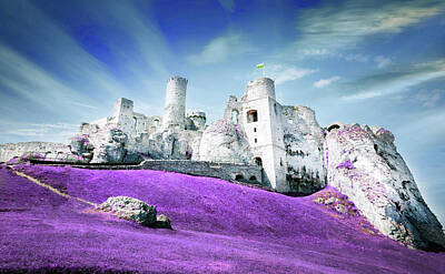 Fantasy Digital Art - Castle , Ogrodzieniec, Poland - Infrared - Purple by Celestial Images