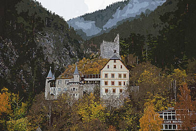 Fantasy Digital Art - Castle, Austria  - Vintage Travel Posters ca 2020 by Ahmet Asar by Celestial Images