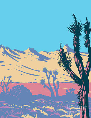 Fantasy Digital Art - Castle Mountains Range and Joshua Tree in Mojave Desert Within Castle Mountains National Monument Located in California WPA Poster Art by Aloysius Patrimonio