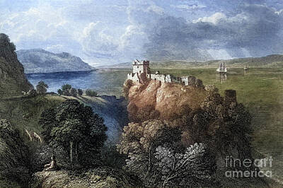 Fantasy Drawings - Castle Urquhart Loch Ness n4 by Historic Illustrations