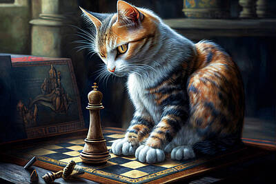 Royalty-Free and Rights-Managed Images - Cat and Chess by Billy Bateman
