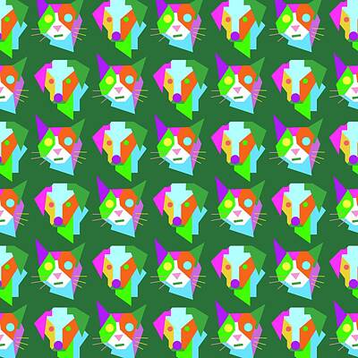 Royalty-Free and Rights-Managed Images - Cat Dog Pattern WPAP Style Green background by Ahmad Nusyirwan