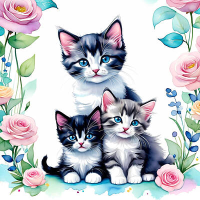 Digital Art Royalty Free Images - Cat Family Royalty-Free Image by Manjik Pictures
