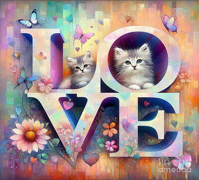 Impressionism Digital Art - Cat Love-1 by Violet Spring