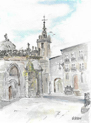 Cities Paintings - Catedral de Lugo by Victoria de los Angeles Olson