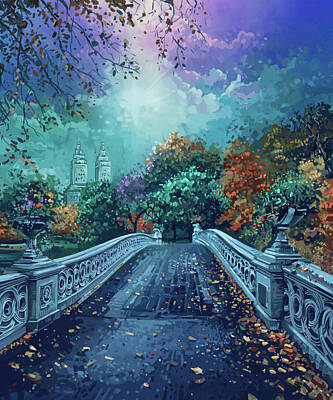 City Scenes Digital Art - Central Park Bow Bridge by Bekim M