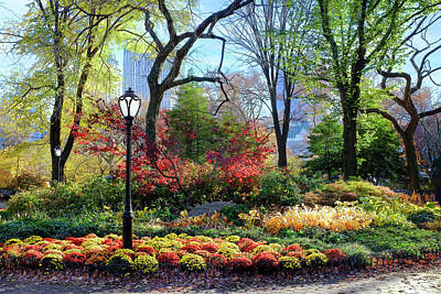 Lilies Royalty Free Images - Central Park Fall Flower Bed New York City Art Photo Print Paster Contemporary Art Royalty-Free Image by Lily Malor