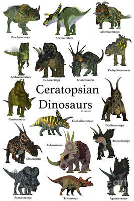 Reptiles Digital Art - Ceratopsian Dinosaurs by Corey Ford