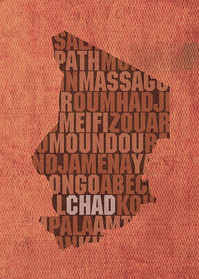 Light Abstractions - Chad Country Word Map Typography On Distressed Canvas by Design Turnpike