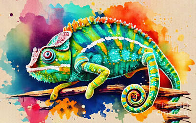 Snowflakes - Chameleon Reptile Lizard Green Chameleon by Rhys Jacobson