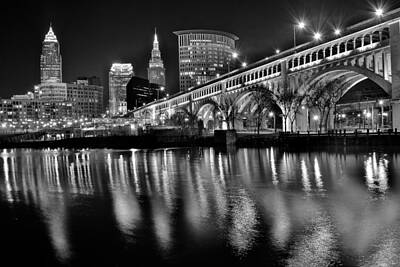 Rock And Roll Photos - Charcoal CLE Night by Frozen in Time Fine Art Photography