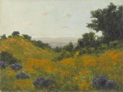 Garden Tools - Charles Dormon Robinson 1847 1933 San Rafael CA Poppies and lupine on rolling hills by Arpina Shop