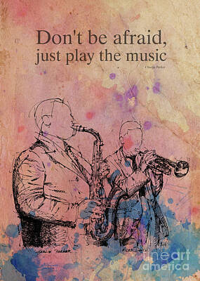 Jazz Drawings Royalty Free Images - Charlie Parker original ink drawing and Quote Royalty-Free Image by Drawspots Illustrations