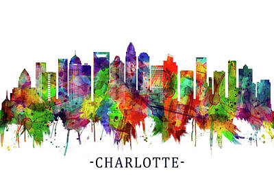Cities Mixed Media Royalty Free Images - Charlotte North Carolina Skyline Royalty-Free Image by NextWay Art