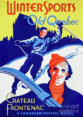 Sports Drawings - Chateau Frontenac Winter Sports Poster by M G Whittingham