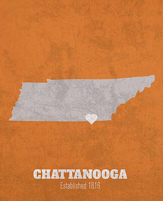 City Scenes Mixed Media - Chattanooga Tennessee City Map Founded 1816 University of Tennessee Color Palette by Design Turnpike