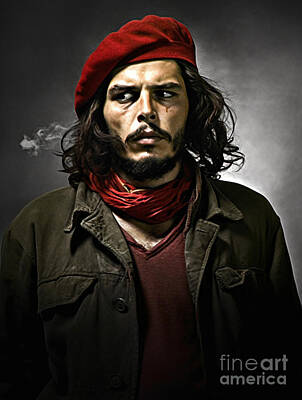 Landscapes Paintings - Che  Guevara  looking  at  camera    defiant  Surreal   by Asar Studios by Celestial Images