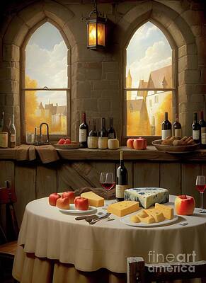 Wine Digital Art - Cheese and wine dreams by Sen Tinel