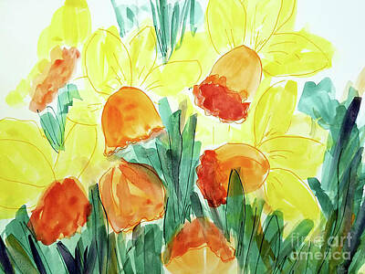 Roses Paintings - Cherish the Daffodil  by Rose Elaine